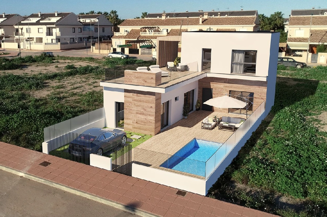 terraced house in San Javier for sale, built area 151 m², condition first owner, plot area 202 m², 3 bedroom, 3 bathroom, swimming-pool, ref.: HA-SJN-310-R03-6