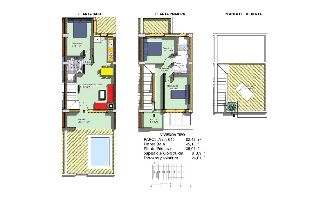 terraced house in Villamartin for sale, built area 120 m², plot area 82 m², 3 bedroom, 2 bathroom, swimming-pool, ref.: HA-VMN-250-R01-17
