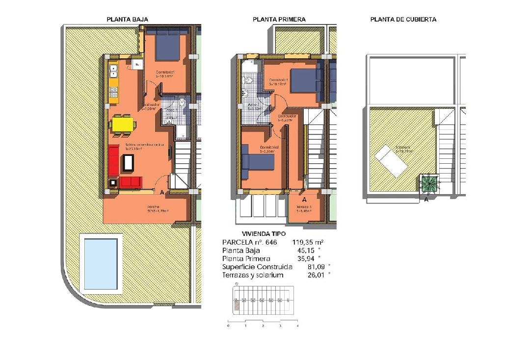 terraced house in Villamartin for sale, built area 120 m², plot area 82 m², 3 bedroom, 2 bathroom, swimming-pool, ref.: HA-VMN-250-R01-18